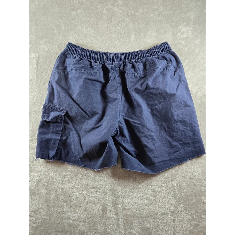 Vintage Nike Cargo Shorts Mens L Blue Raw Hem Elastic Waist Drawstring Y2K *Read